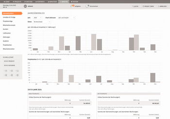 Analyse Jahresübersicht mit Umsätzen und Projektzeiten